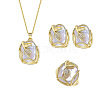Natural Freshwater Pearl Pendant Necklaces & Stud Dangle Earrings & Rings Sets FS-WG70A16-01-2