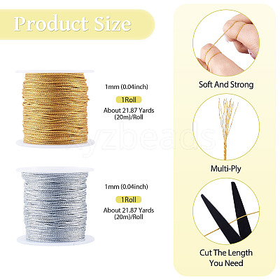2 Rolls 2 Colors 15-Ply Round PET Metallic Thread MCOR-TA0001-03E-1