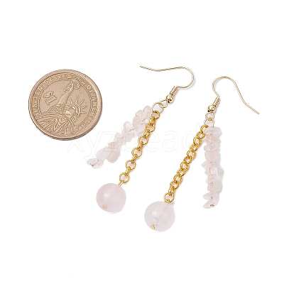 Round & Chip Natural Rose Quartz Dangle Earrings EJEW-JE05867-1