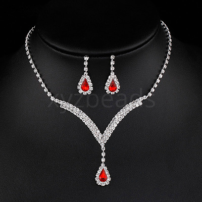 Alloy Rhinestone Pendant Necklaces & Earrings Sets for Women WGE8301-08-1