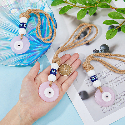 3Pcs Handmade Lampwork Evil Eye Pendants Decorations HJEW-DC0001-11-1
