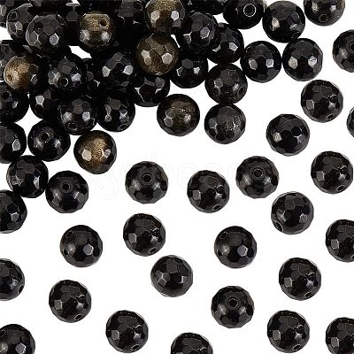 2 Strands Natural Golden Sheen Obsidian Beads Strands G-OC0003-52-1
