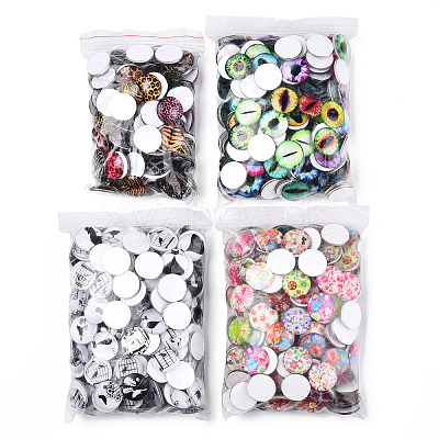Mixed Pattern Half Round/Dome Printed Glass Cabochons GLAA-T029-16A-1