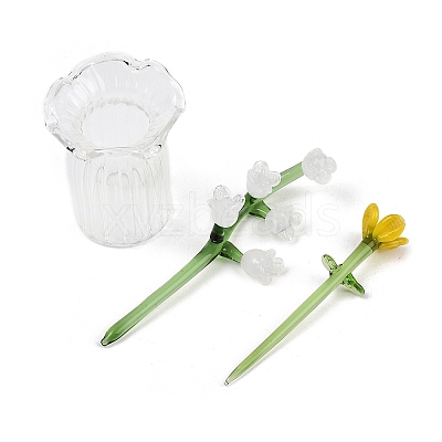 Handmade Lampwork Birthday Flower & Vase Set for Tabletop Display LAMP-D007-002E-1