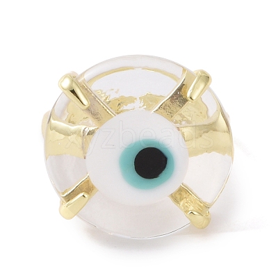 Lampwork Evil Eye Open Cuff Ring RJEW-C051-01G-09-1