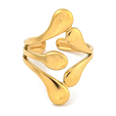 Ion Plating(IP) 304 Stainless Steel Teardrop Open Cuff Ring for Women RJEW-A043-14G-1