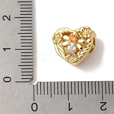 Heart Rack Plating Brass Micro Pave Cubic Zirconia European Beads KK-G511-02B-G-1