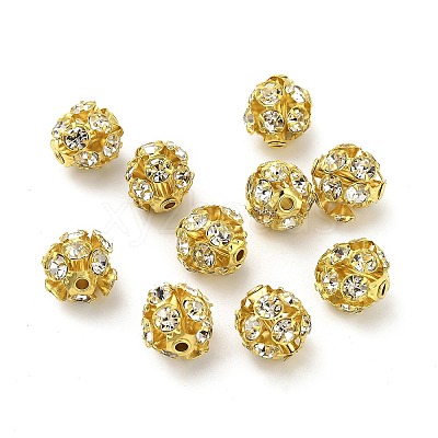 10mm Brass Crystal Rhinestone Beads KK-S519-01C-02G-1