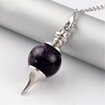 Natural Amethyst Sphere Dowsing Pendulums BJEW-E292-A07-1