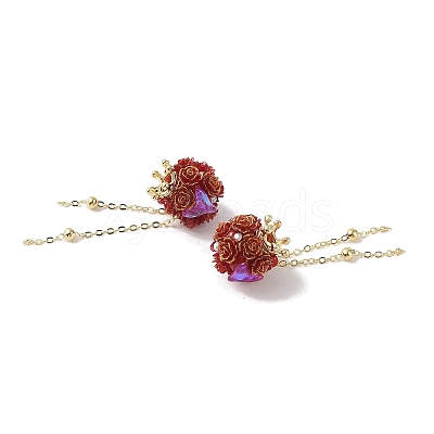 Handmade Flower Polymer Clay Rhinestone Tassel Dangle Beads CLAY-H003-02G-02-1