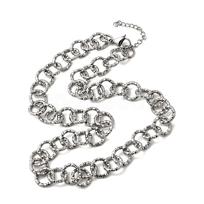 12MM Women's 304 Stainless Steel Textured Ring Link Chain Necklaces NJEW-A067-04P-1