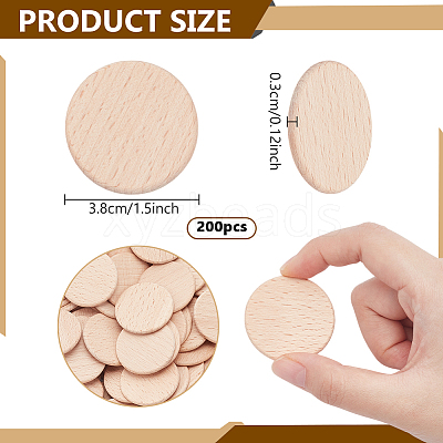 200Pcs Beech Wooden Round Pieces WOOD-NB0002-94A-1