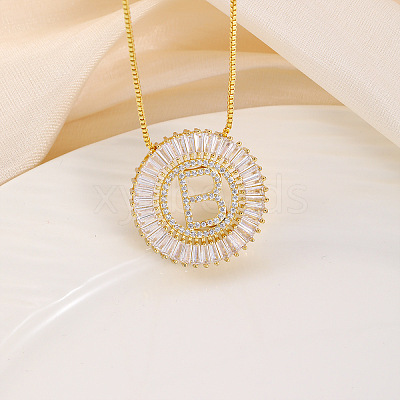 Brass Pave Clear Cubic Zirconia Ring with Letter Pendant Box Chain Necklaces FS-WG44D8C-02-1