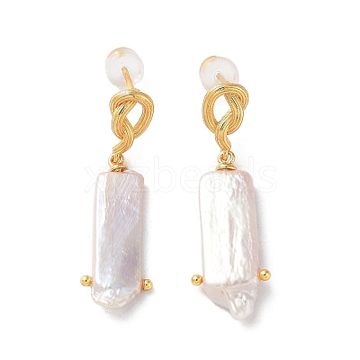 Rectangle Natural Pearl Stud Earrings for Women EJEW-E303-39G-1