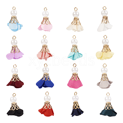 32Pcs 16 Colors Flower Chiffon Pendants FIND-TA0003-41-1