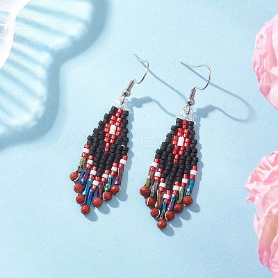 Natural & Synthetic Gemstone Rhombus Dangle Earrings EJEW-MZ00632-1