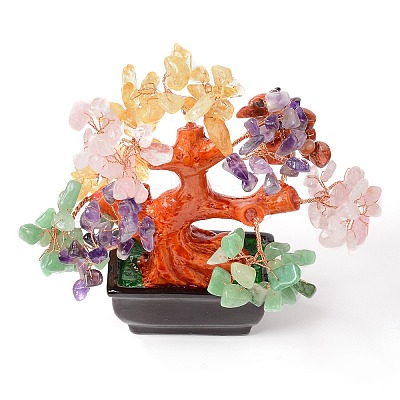 Natural Gemstone Chips Money Tree Bonsai Display Decorations DJEW-B007-08B-1