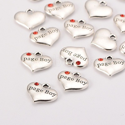 Wedding Theme Antique Silver Tone Tibetan Style Heart with Page Boy Rhinestone Charms LS-TIBEP-N005-14C-1