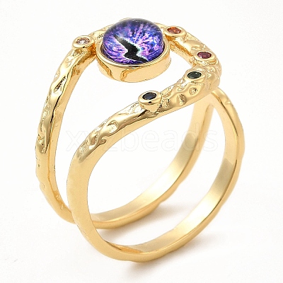 Resin Evil Eye Open Cuff Ring with Cubic Zirconia RJEW-E069-02G-08-1