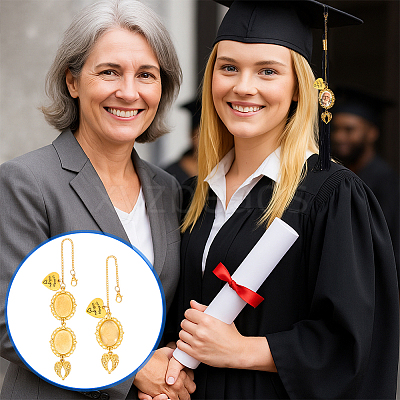 2Pcs 2 Styles Brass & Alloy Heart Wing Graduation Tassel Memorial Photo Charms HJEW-PH02195-02-1