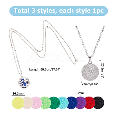 3Pcs 3 Styles Stainless Steel Hollow Essential Oil Diffuser Locket Pendant Necklaces NJEW-HS0001-26C-1