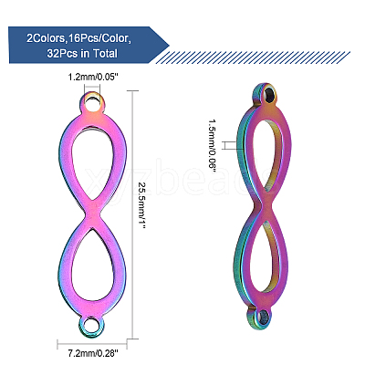32Pcs 2 Colors 201 Stainless Steel Connector Charms FIND-CA0007-69-1
