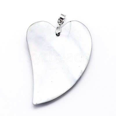 Brass Paua Shell Heart Big Pendants SSHEL-F0006-53-1