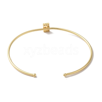 Rack Plating Brass Micro Pave Clear Cubic Zirconia Letter Open Cuff Bangles BJEW-A018-01G-E-1