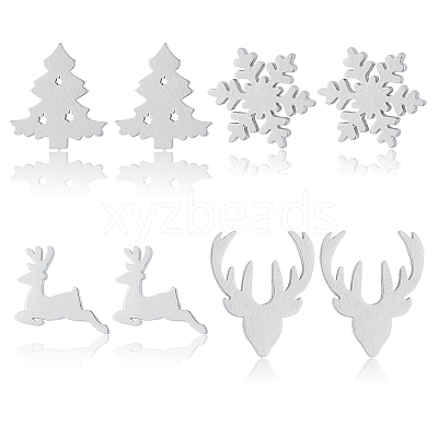 4 Pairs 4 Style Christmas Tree & Deer & Snowflake Exquisite Stainless Steel Stud Earrings for Women EJEW-AN0002-38-1