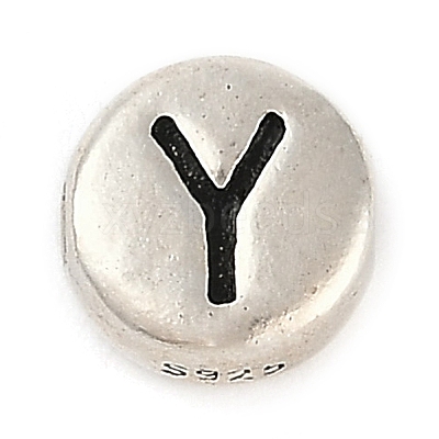 925 Sterling Silver Flat Round with Letter Beads STER-G044-01AS-Y-1
