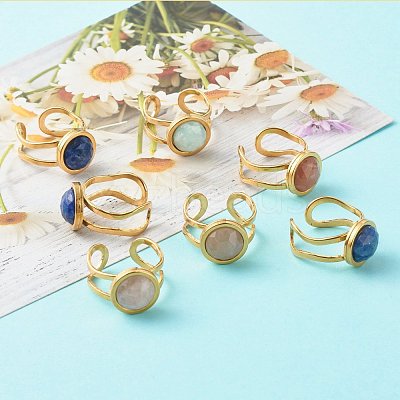 Natural Mixed Gemstone Cuff Ring RJEW-JR00365-1
