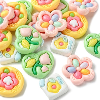 20Pcs 4 Styles Opaque Flower Resin Cabochons RESI-FS0001-55-1