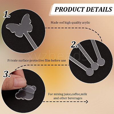 30Pcs 3 Style Transparent Acrylic Stirring Rods TACR-NB0001-30C-1