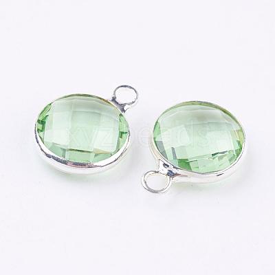 Silver Color Plated Brass Glass Flat Round Charms GLAA-M003-A-06S-1