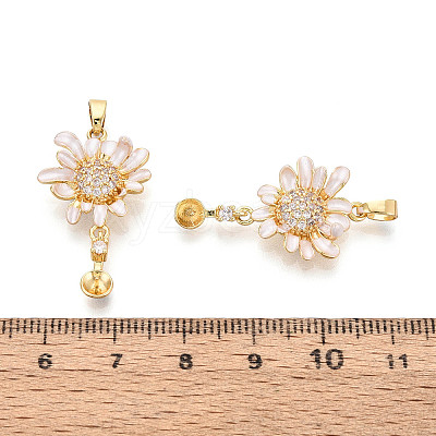 Brass Micro Pave Cubic Zirconia and Enamel Cup Pearl Peg Bails Pin Pendants KK-T079-48G-1