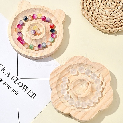 2Pcs 2 Styles Beech Wooden Bangle & Bracelet & Finger Ring & Beads Display Holder Tray AJEW-YW0001-26-1