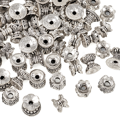 60Pcs 4 Styles Tibetan Style Alloy Bead Caps FIND-TA0002-98-1