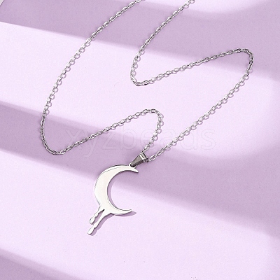 304 Stainless Steel Melting Moon Pendant Cable Chain Necklaces for Men Women NJEW-K308-01C-P-1
