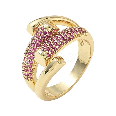 Brass Micro Pave Cubic Zirconia Cuff Open Rings for Women RJEW-L343-12G-02-1