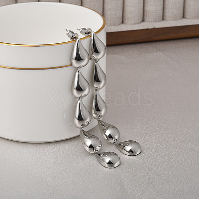 Teardrop Brass Dangle Stud Earrings for Women EJEW-G391-22P-1