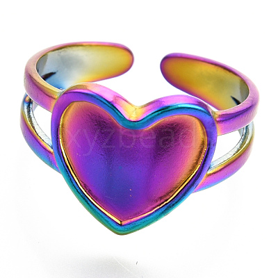 304 Stainless Steel Heart Cuff Rings RJEW-N038-118M-1