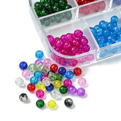 12 Colors Transparent Baking Paint Crackle Glass Beads CCG-FS0001-02B-1