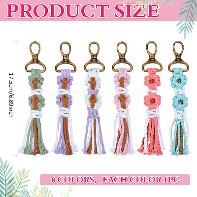6Pcs 6 Colors Cotton Cord Knitted Flower Tassel Pendant Decoration HJEW-MA00026-1