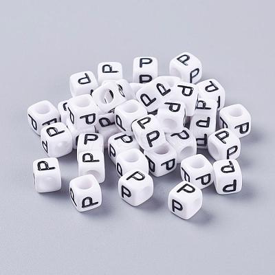 Letter P White Cube Letter Acrylic Beads for Name Jewelry Making X-PL37C9308-P-1