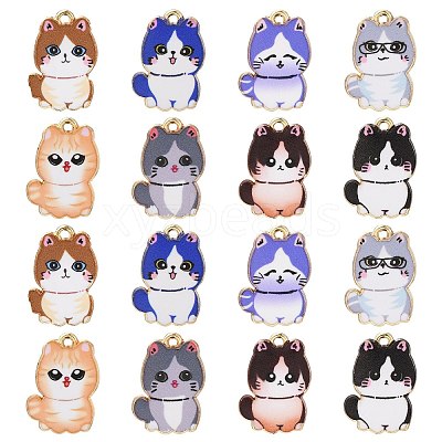 30Pcs Cat Printed Alloy Pendants ENAM-CJ0005-57-1