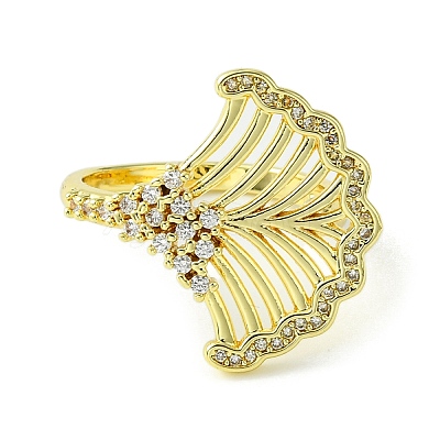 Brass Micro Pave Cubic Zirconia Open Cuff Rings RJEW-K256-38G-1