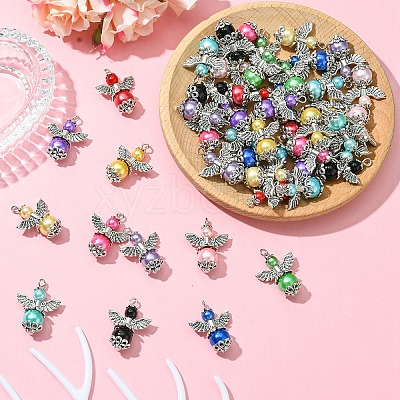 48Pcs 12 Colors Glass Pendants PALLOY-YW00051-1