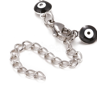 Enamel Oval with Evil Eye Link Chains Bracelet BJEW-P271-04P-03-1