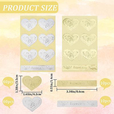 20 Sheets 2 Colors Heart & Rectangle Paper Self-Adhesive Embossed Stickers DIY-CP0010-59-1