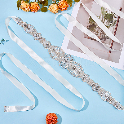 Flower Full Crystal Rhinestone Handmade Bridal Belts for Wedding Dresses AJEW-WH20006-233B-02-1